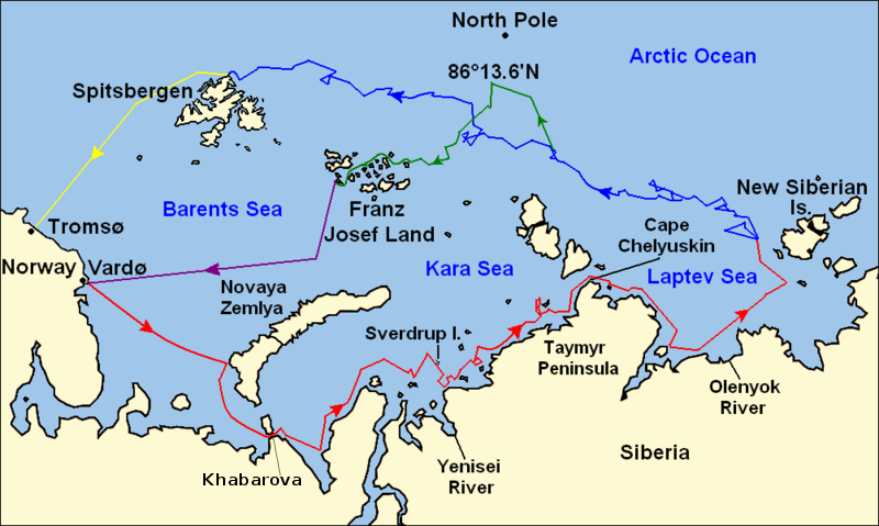  Ruter fra Nansens Framekspedition gennem Polhavet 1893-1896